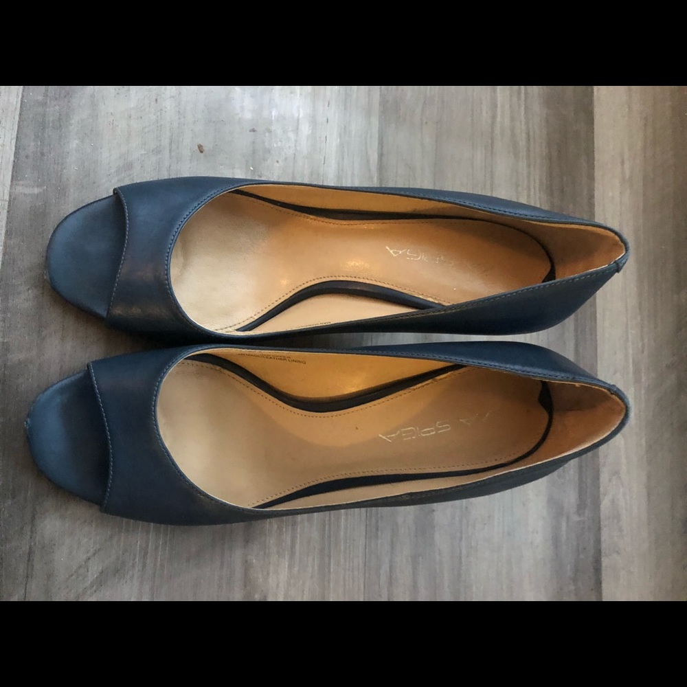 Blue leather high heels